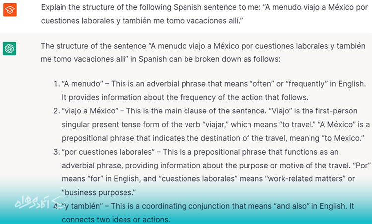 ترجمه جملات با مثال با هوش مصنوعی chatgpt برای یادگیری زبان