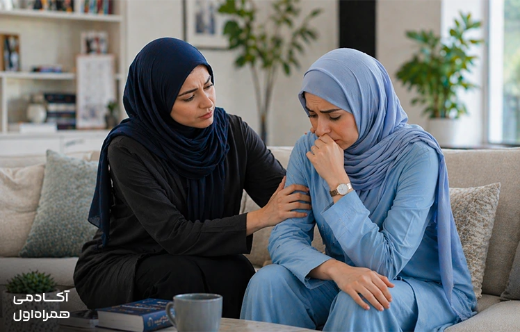 دو دوست در حال گفتگو برای تخلیه احساسات و کمک به کنترل خشم