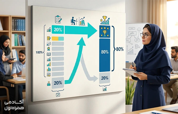 نمودار اصل پارتو که نشان می‌دهد حدود ۲۰ درصد از فعالیت‌ها می‌توانند ۸۰ درصد نتایج را ایجاد کنند و نقش مهمی در افزایش بهره‌وری فردی و سازمانی دارند. 