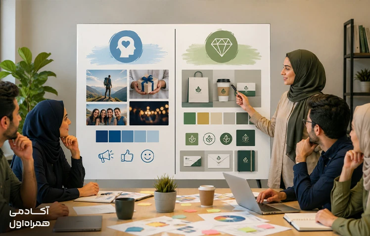 ارائه تیمی درباره تفاوت هویت برند (Brand Identity) و تصویر برند (Brand Image) و بررسی نقش هرکدام در شکلگیری ذهنیت مخاطبان و برندسازی موفق.