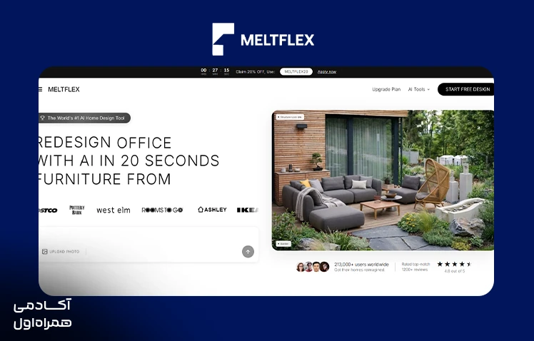 تصویری از صفحه ابزار MeltFlex برای طراحی داخلی با هوش مصنوعی