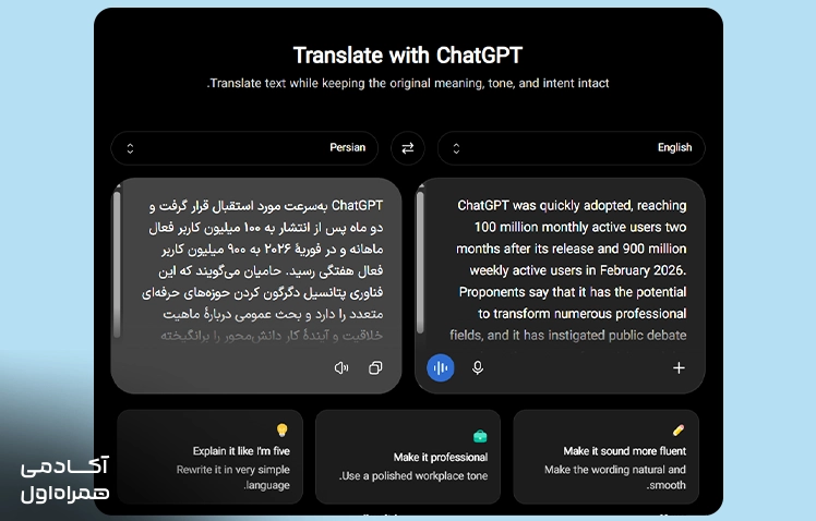 ترجمه متن انگلیسی به فارسی با چت جی پی تی و استفاده از هوش مصنوعی برای تبدیل محتوا به زبان فارسی روان