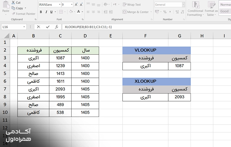 نمایش سومین تفاوت یا نکته مهم در استفاده از VLOOKUP در اکسل برای درک بهتر نحوه جستوجو و تطبیق دادهها در جدول.